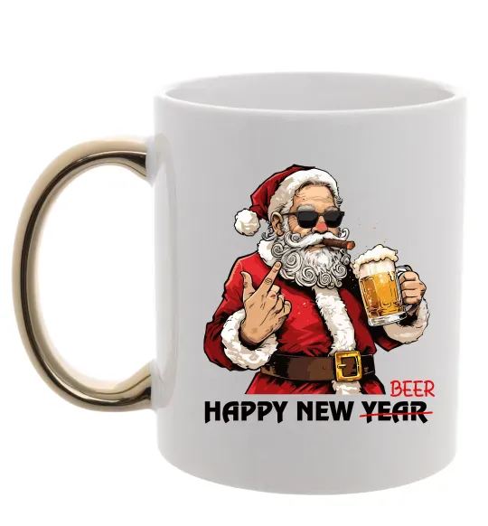 Чашка с цветной ручкой Happy New Beer Золото фото