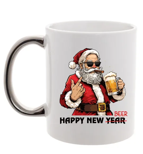 Чашка с цветной ручкой Happy New Beer Серебро фото