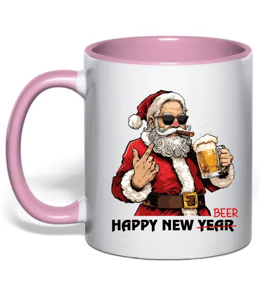 Чашка с цветной ручкой Happy New Beer Нежно розовый фото