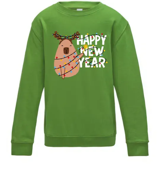 Дитячий світшот Новорічна капібара Лаймовий фото