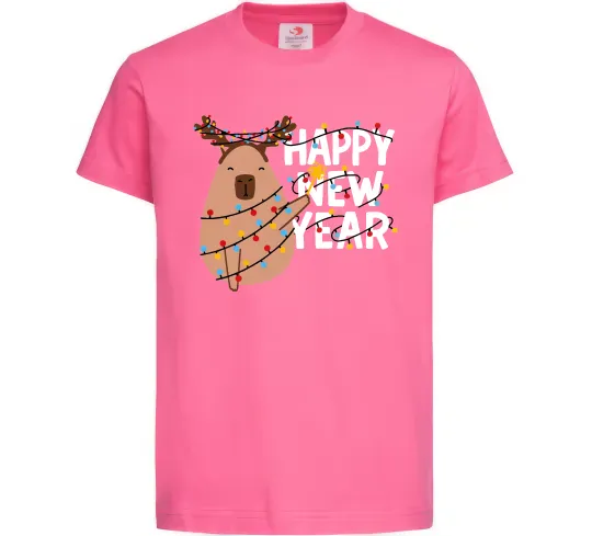 Дитяча футболка Новорічна капібара Яскраво-рожевий фото