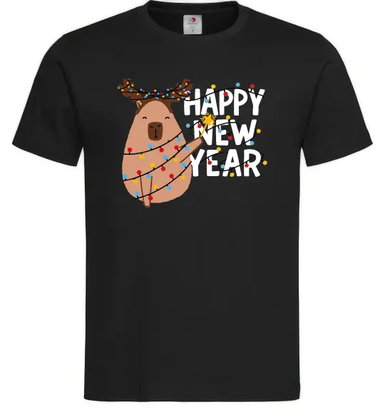 Чоловіча футболка Новорічна капібара Чорний фото