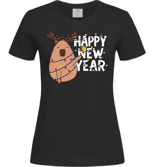 Женская футболка Новорічна капібара Черный фото