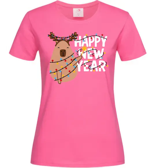 Женская футболка Новорічна капібара Ярко-розовый фото