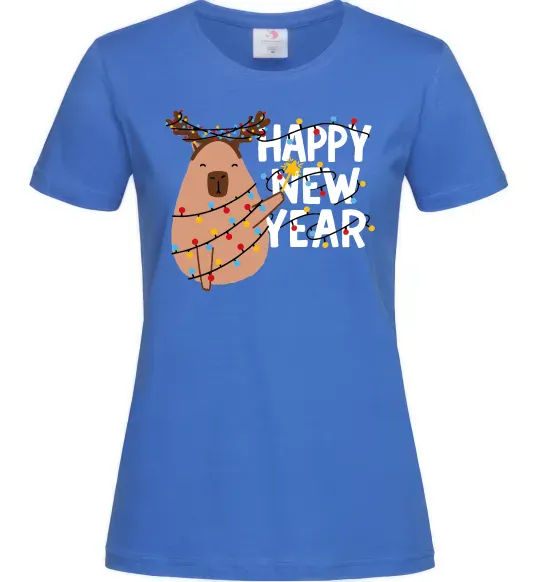 Женская футболка Новорічна капібара Ярко-синий фото