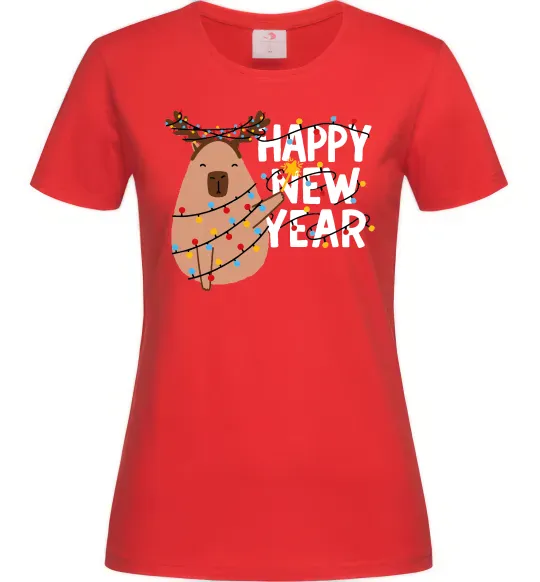 Женская футболка Новорічна капібара Красный фото