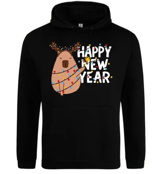Чоловіча толстовка (худі) Новорічна капібара Чорний фото