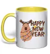 Чашка з кольоровою ручкою Новорічна капібара Сонячно жовтий фото