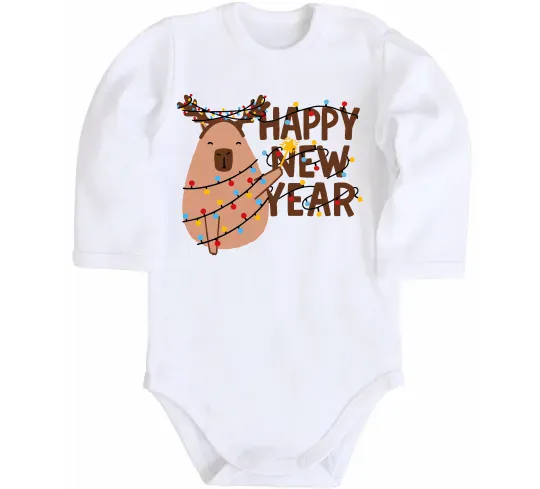 Дитячий бодік Новорічна капібара Білий фото