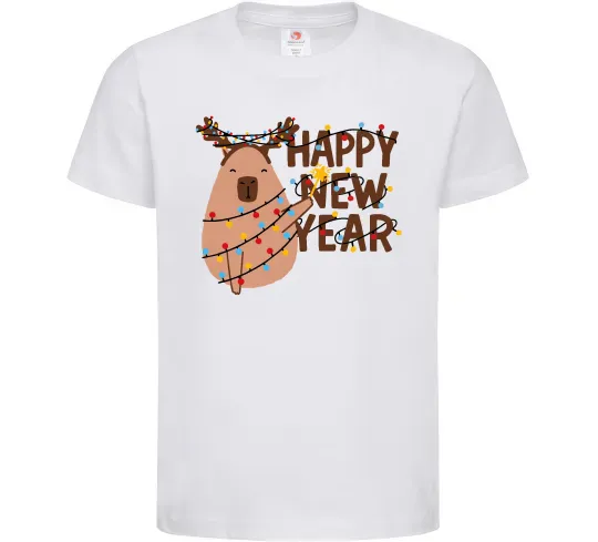 Дитяча футболка Новорічна капібара Білий фото