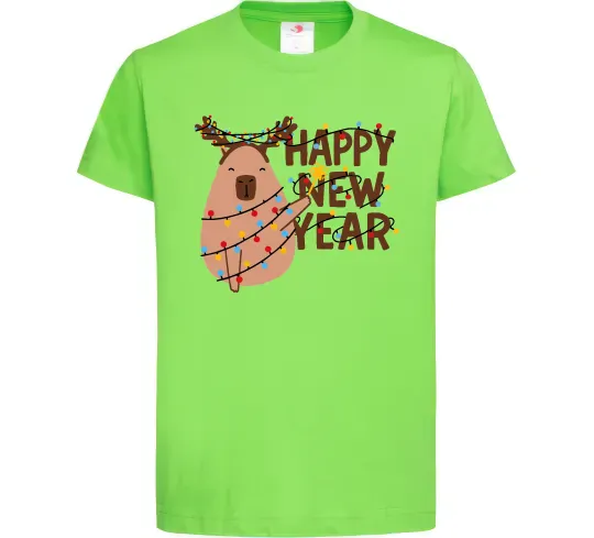 Дитяча футболка Новорічна капібара Лаймовий фото