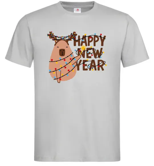 Чоловіча футболка Новорічна капібара Сірий фото