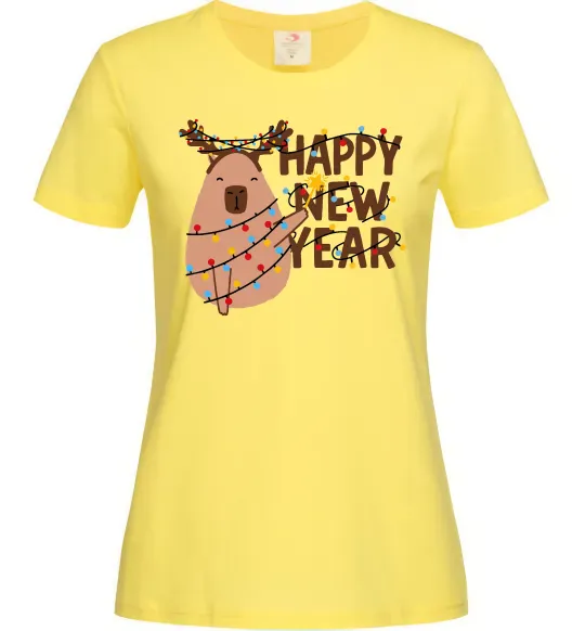 Женская футболка Новорічна капібара Лимонный фото