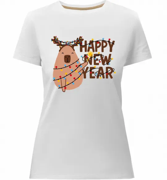 Жіноча преміум футболка Новорічна капібара Білий фото