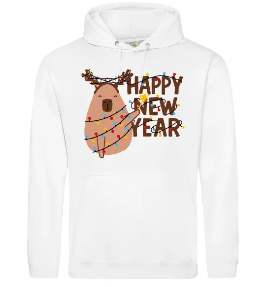 Чоловіча толстовка (худі) Новорічна капібара Білий фото