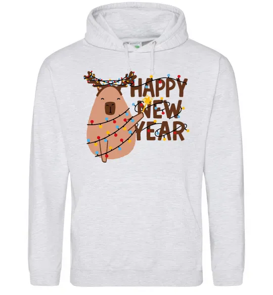 Чоловіча толстовка (худі) Новорічна капібара Сірий меланж фото