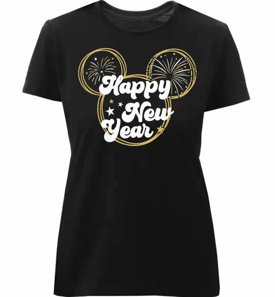 Жіноча преміум футболка Happy New Year Mickey Чорний фото