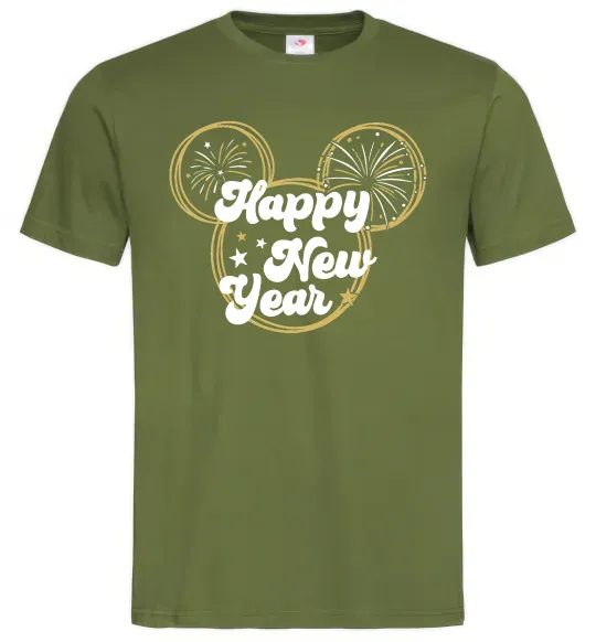 Чоловіча футболка Happy New Year Mickey Оливковий фото