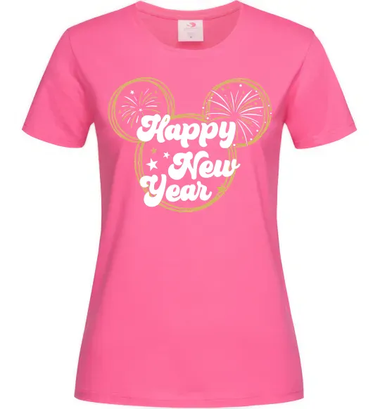 Жіноча футболка Happy New Year Mickey Яскраво-рожевий фото