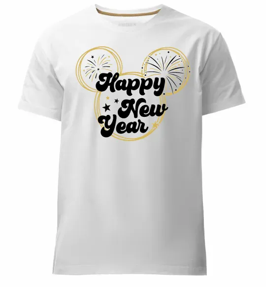 Чоловіча преміум футболка Happy New Year Mickey Білий фото