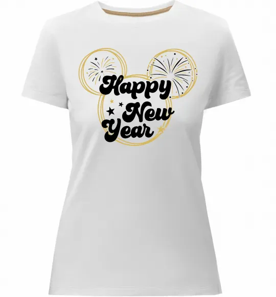 Жіноча преміум футболка Happy New Year Mickey Білий фото