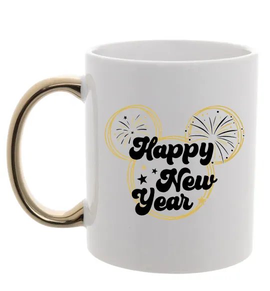 Чашка з кольоровою ручкою Happy New Year Mickey Золото фото