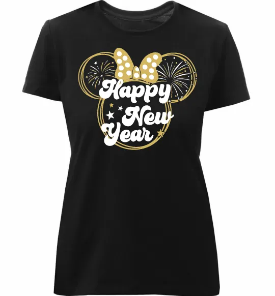 Женская премиум футболка Happy New Year Minnie Черный фото