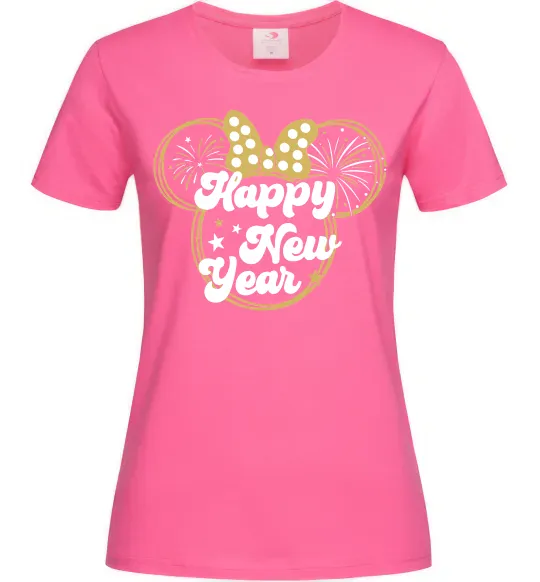 Жіноча футболка Happy New Year Minnie Яскраво-рожевий фото