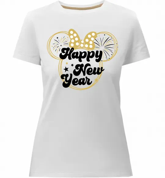 Женская премиум футболка Happy New Year Minnie Белый фото