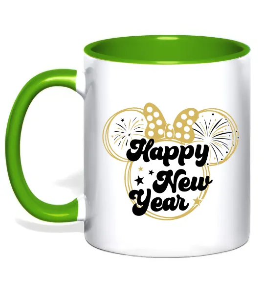Чашка с цветной ручкой Happy New Year Minnie Лаймовый фото