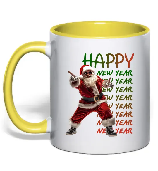 Чашка с цветной ручкой Santa dancing Солнечно желтый фото