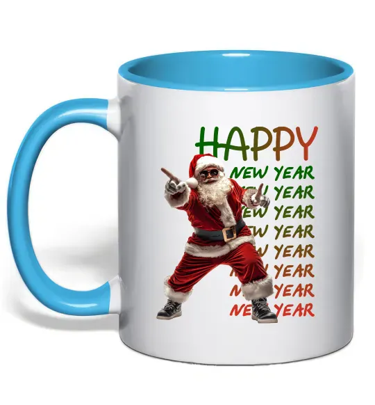 Чашка с цветной ручкой Santa dancing Голубой фото