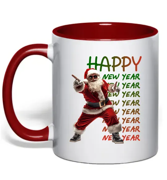 Чашка с цветной ручкой Santa dancing Красный фото