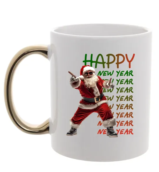 Чашка с цветной ручкой Santa dancing Золото фото