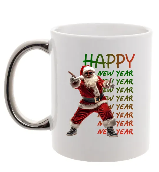 Чашка с цветной ручкой Santa dancing Серебро фото