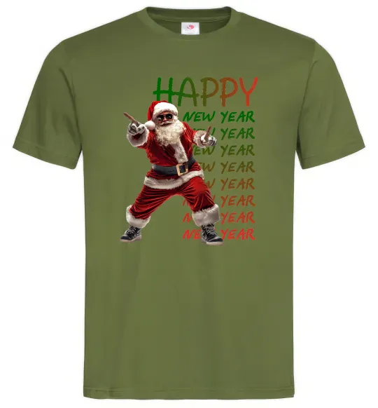 Мужская футболка Santa dancing Оливковый фото
