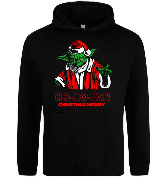 Мужская толстовка (худи) Йода Christmas Merry Черный фото