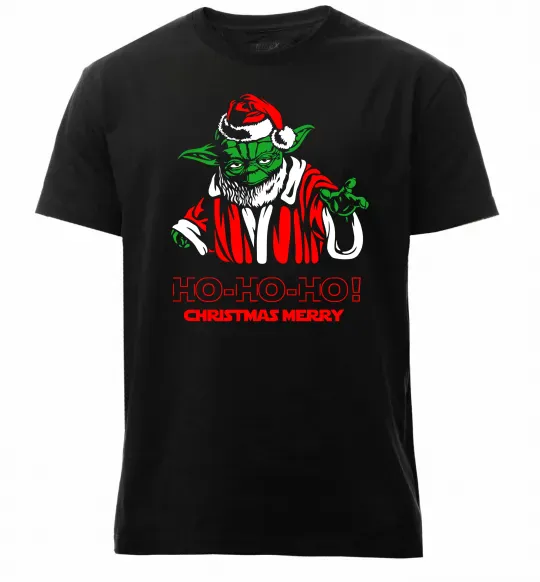 Чоловіча преміум футболка Йода Christmas Merry Чорний фото