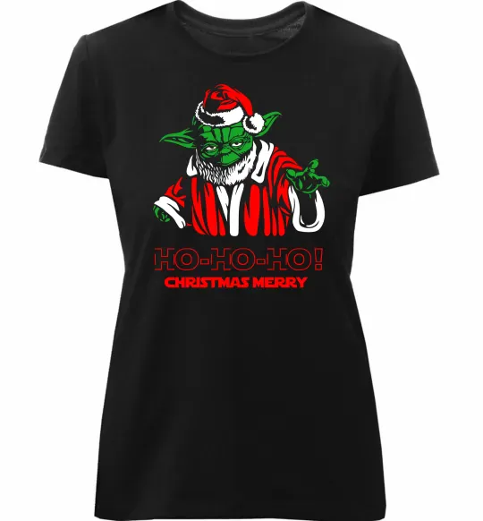 Женская премиум футболка Йода Christmas Merry Черный фото