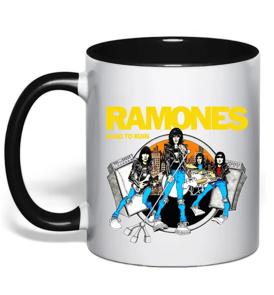 Чашка з кольоровою ручкою Ramones Road to ruin Чорний фото