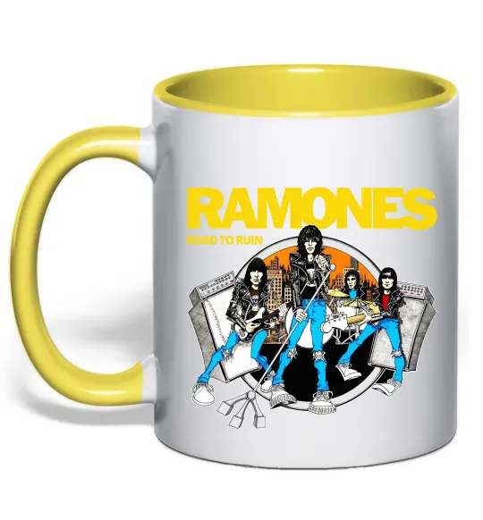 Чашка з кольоровою ручкою Ramones Road to ruin Лимонний фото