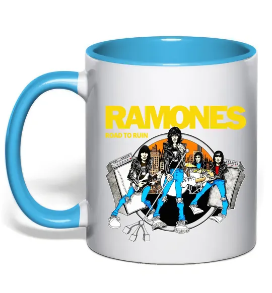 Чашка з кольоровою ручкою Ramones Road to ruin Блакитний фото