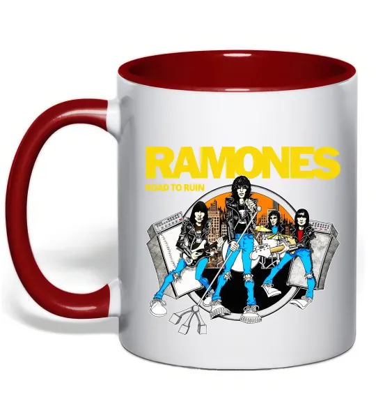 Чашка з кольоровою ручкою Ramones Road to ruin Червоний фото