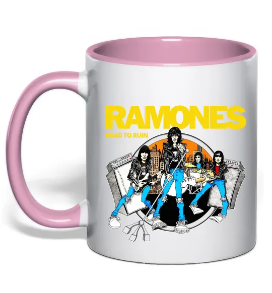 Чашка з кольоровою ручкою Ramones Road to ruin Ніжно рожевий фото
