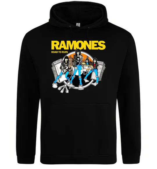 Чоловіча толстовка (худі) Ramones Road to ruin Чорний фото