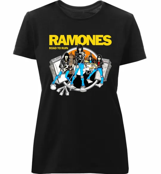 Женская премиум футболка Ramones Road to ruin Черный фото