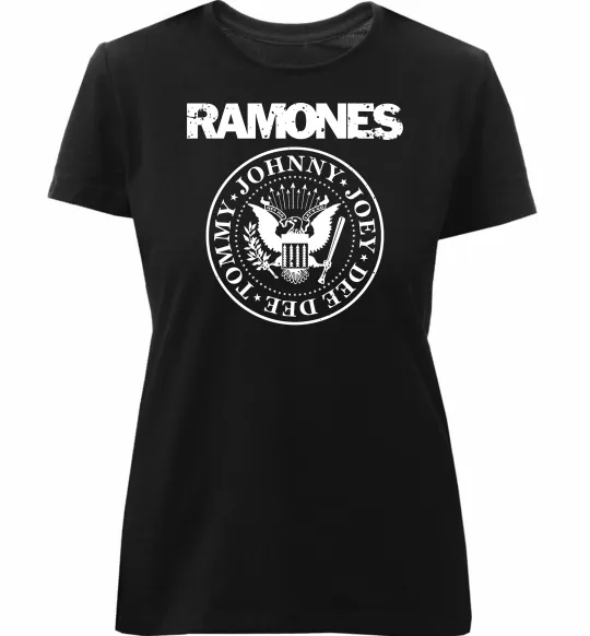 Женская премиум футболка Ramones герб Черный фото