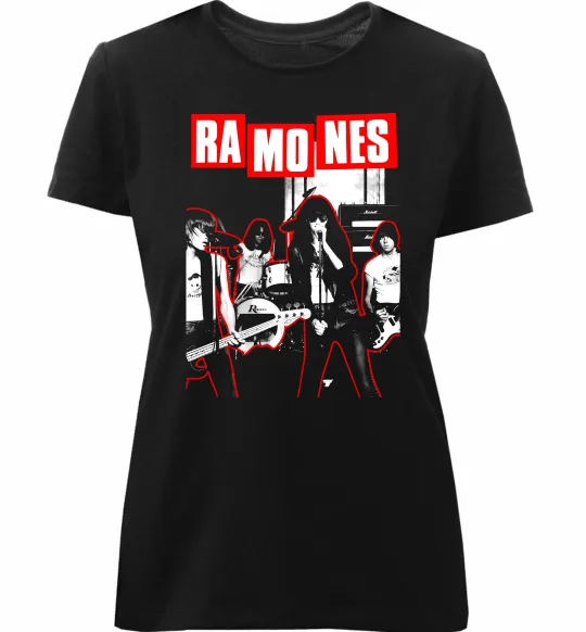 Жіноча преміум футболка Ramones red постер Чорний фото