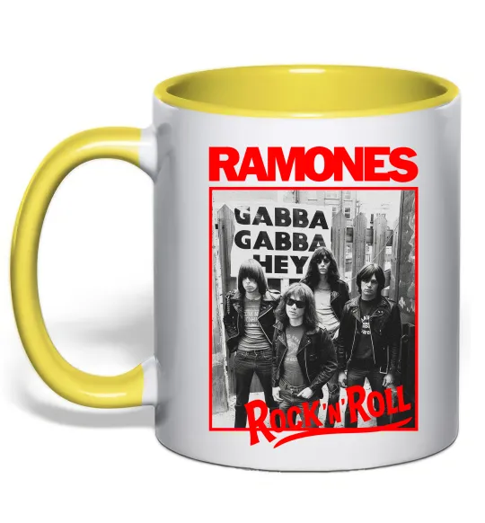 Чашка з кольоровою ручкою Ramones Rock n Roll Лимонний фото