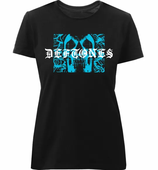Жіноча преміум футболка Deftones blue skull Чорний фото